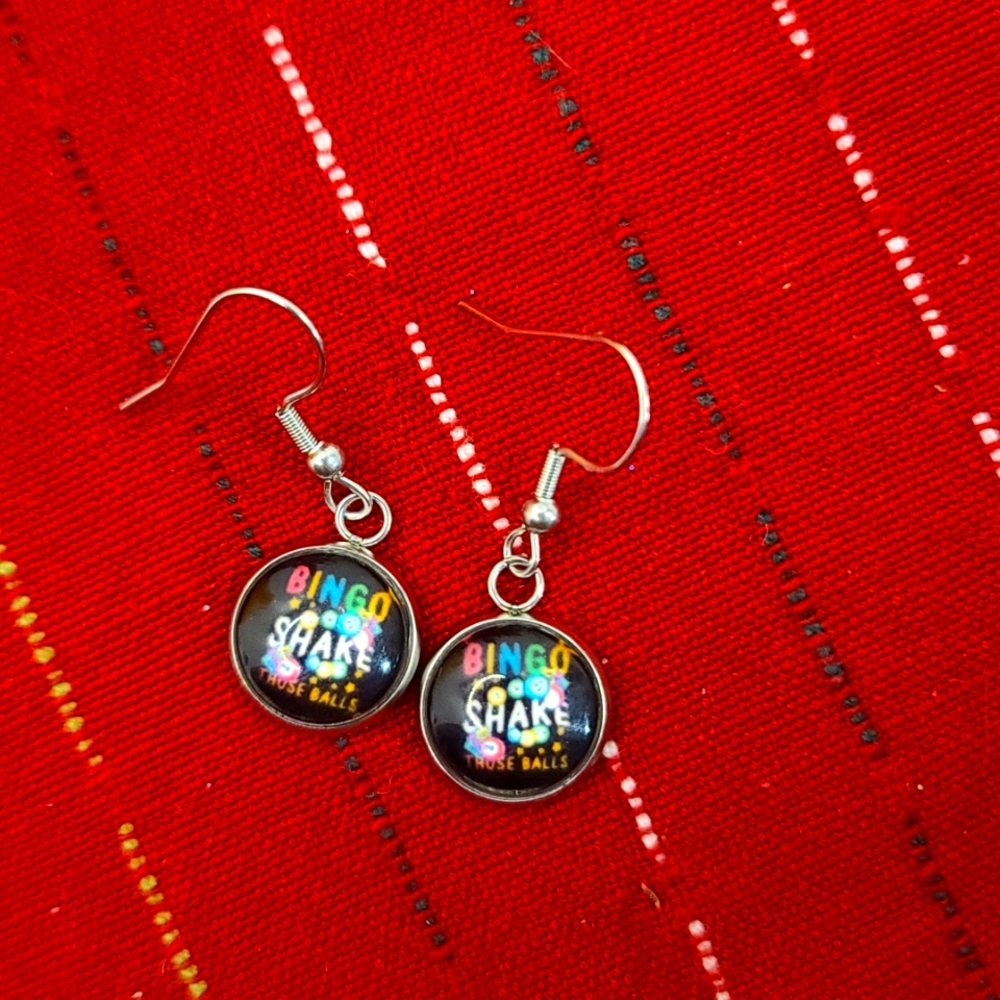 BINGO "Shake Those Balls" Round Dangle Earrings NWT